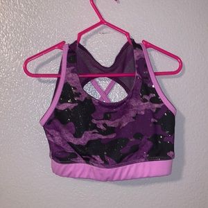 Avia Girls Studio Active Sports Bra Purple Silver Paint Spandex Mesh